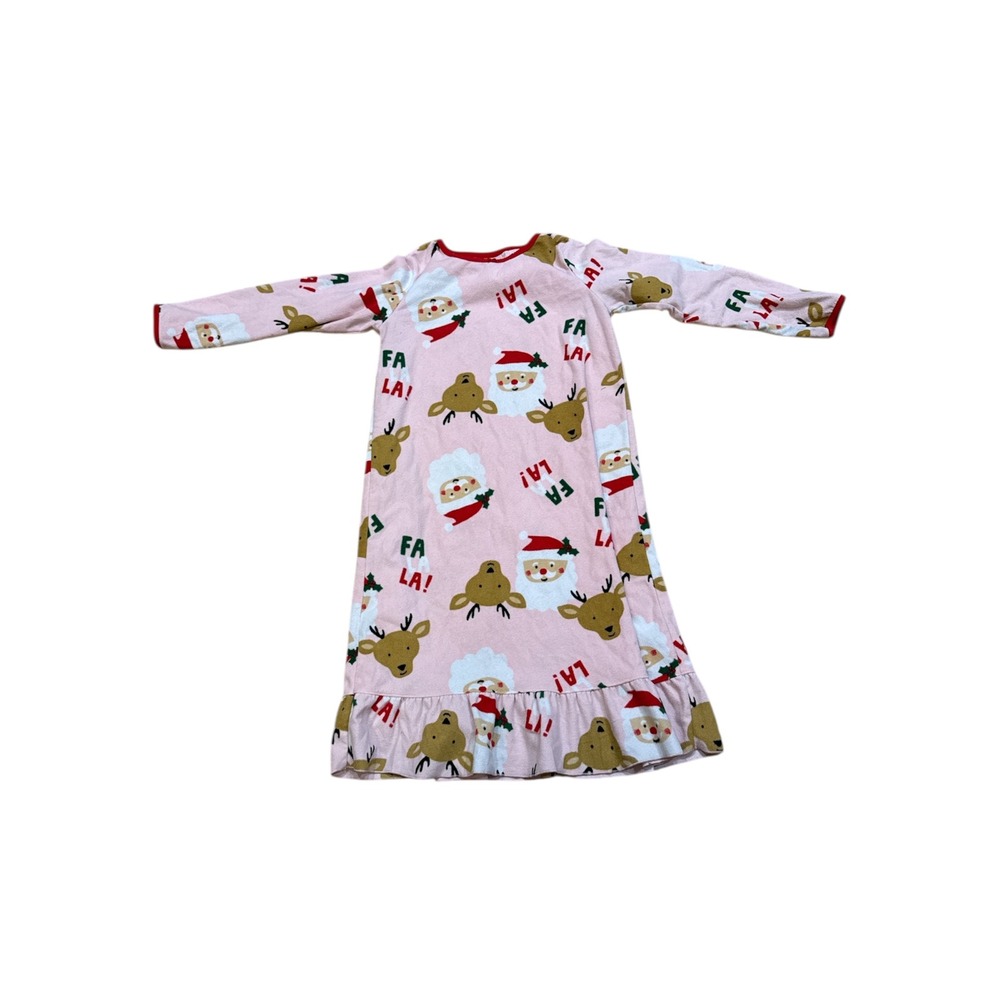 Carters Kids Girls Christmas Santa Reindeer‎ Fleece Nightgown Pajamas Size 8-10